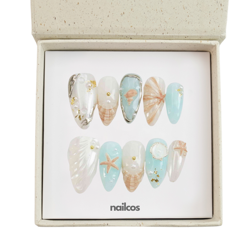 Ocean Whisper Short Almond 3D,Ocean,Summer