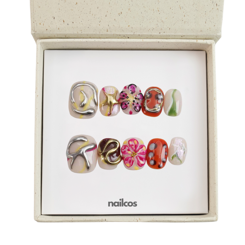 Bloom Funk Squoval Chrome,3D Floral