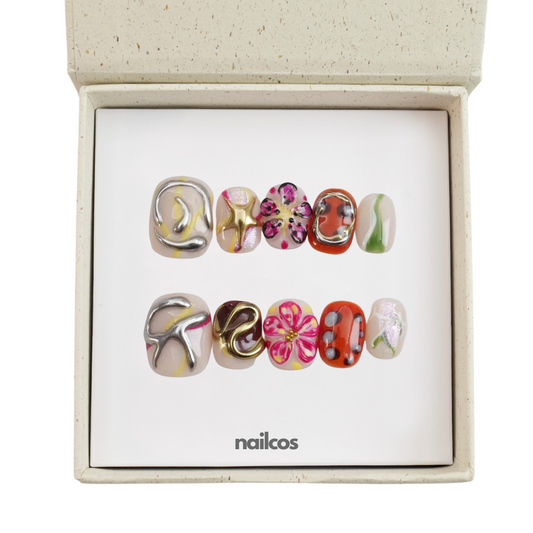 Bloom Funk Squoval Chrome,3D Floral