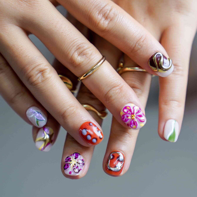 Bloom Funk Squoval Chrome,3D Floral