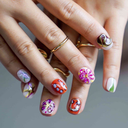 Bloom Funk Squoval Chrome,3D Floral