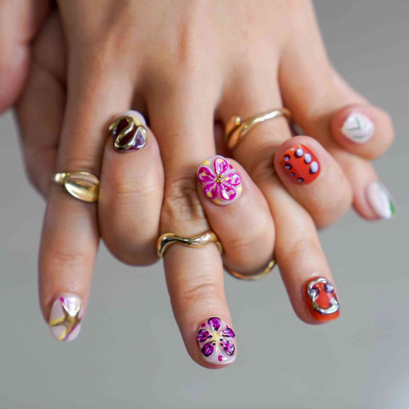 Bloom Funk Squoval Chrome,3D Floral