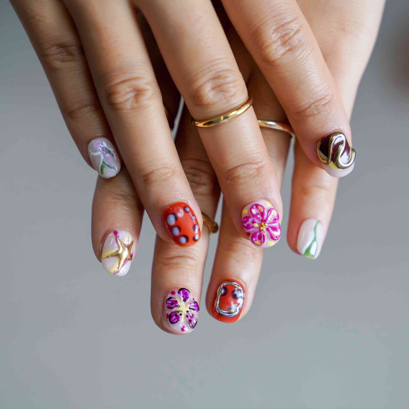 Bloom Funk Squoval Chrome,3D Floral