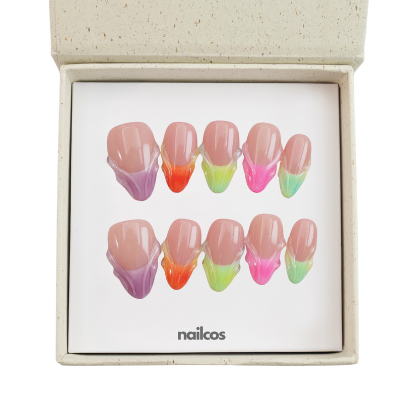 3D Rainbow French Short Almond French