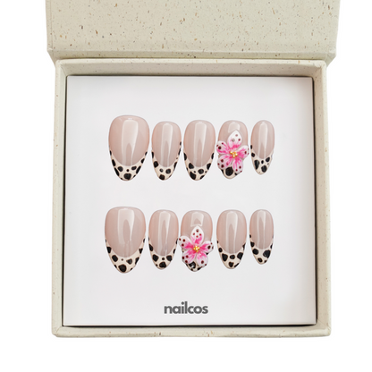 Safari Bloom Short Almond 3D Floral Press-on Nails