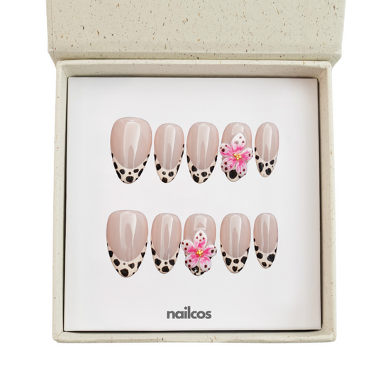 Safari Bloom Short Almond 3D Floral Press-on Nails