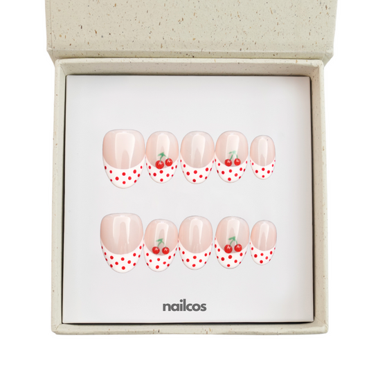 Cherry Dots Short Round Polka Dot Press-on Nails