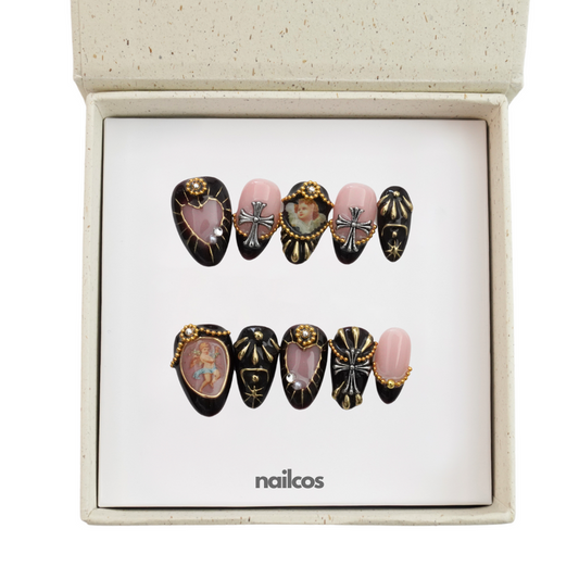 Baroque Seraph - Short Almond Short Almond Chrome,Painted Press-on Nails