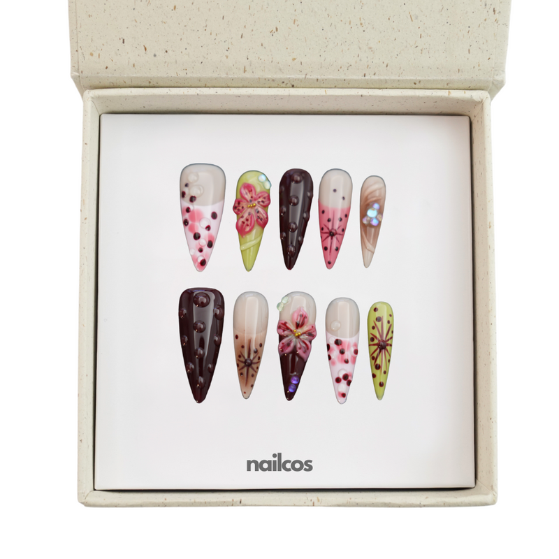 Blush Garden Stiletto 3D Floral Press-on Nails