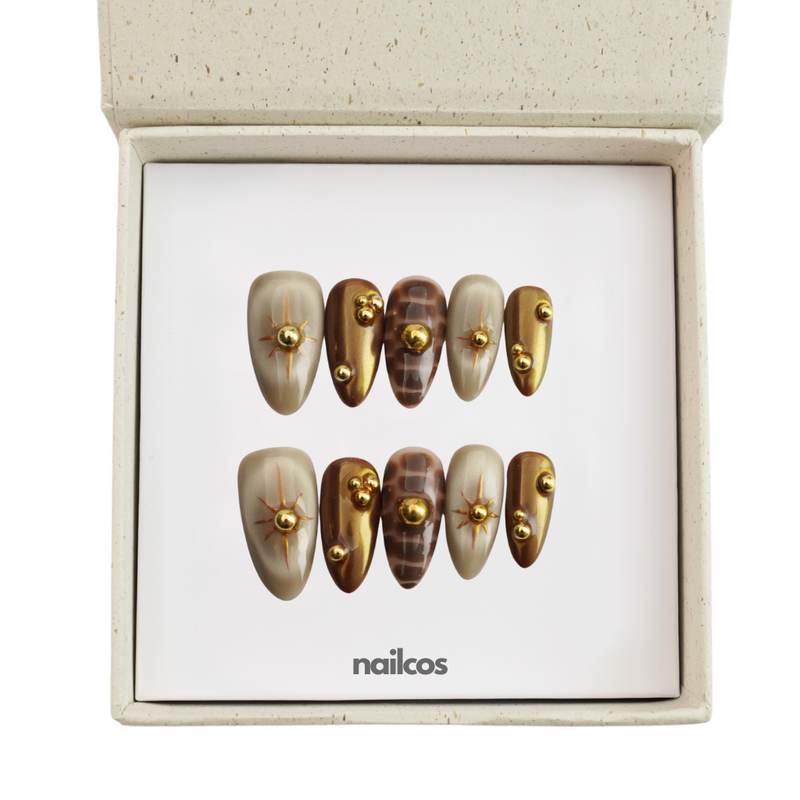 Solaris Medium Almond Cat Eye,Autumn Press-on Nails