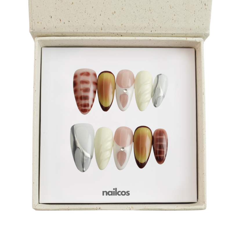 Amber Glow Medium Almond Animal Print,Autumn Press-on Nails
