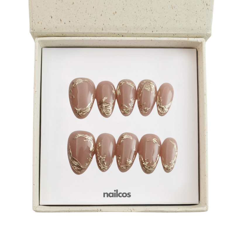 Mocha Swirl Short Almond Glazed Press-on Nails