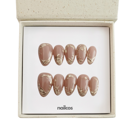Mocha Swirl Short Almond Glazed Press-on Nails