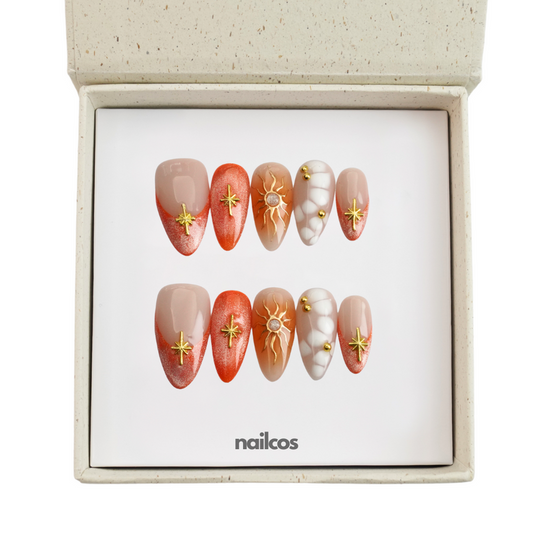 Solar Flame Medium Almond Cat Eye,Celebrity Merch Press-on Nails