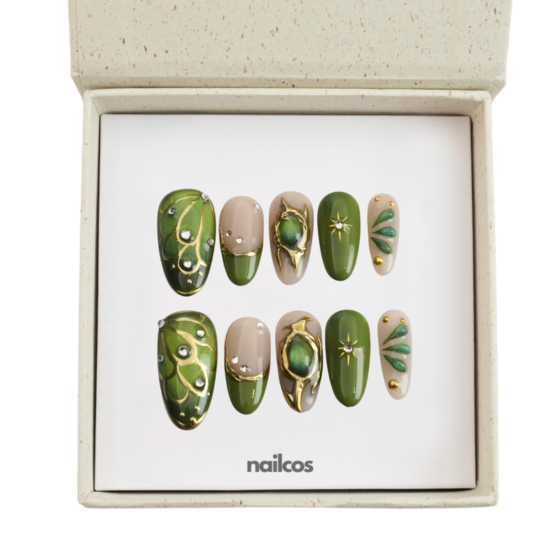 Emerald Grove Medium Almond Pastel / Spring Press-on Nails