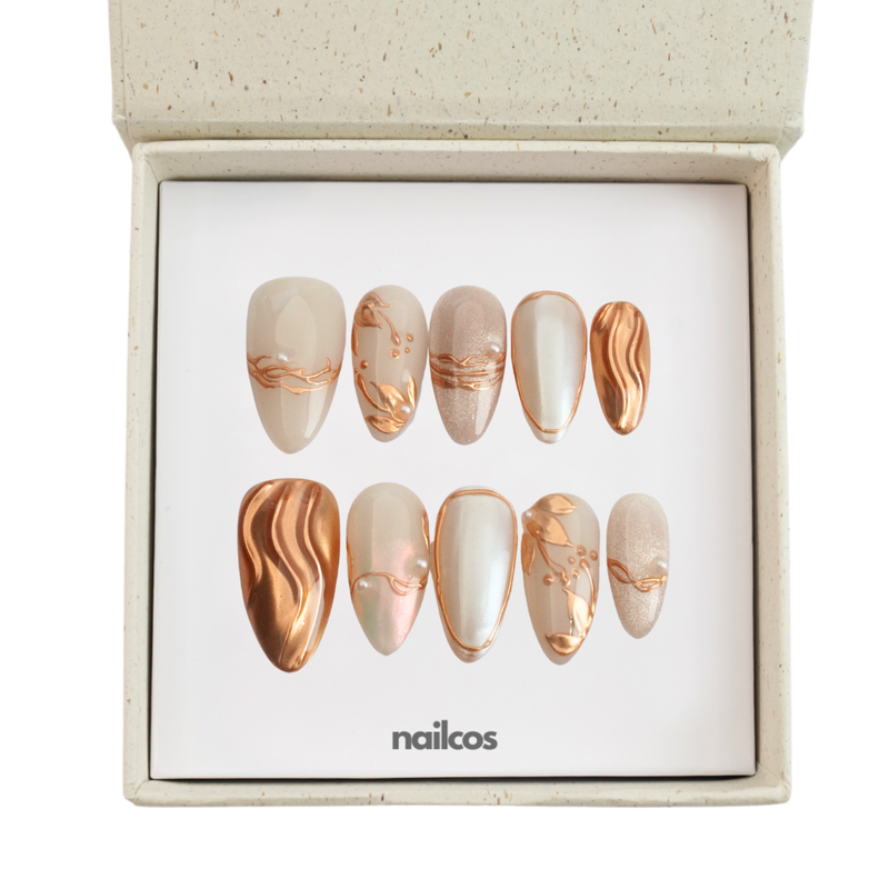 Copper Waves Medium Almond Nude,Wedding / Glazed Press-on Nails