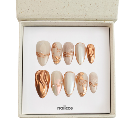 Copper Waves Medium Almond Nude,Wedding / Glazed Press-on Nails