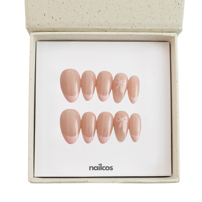 Pink Bow Short Almond French Press-on Nails
