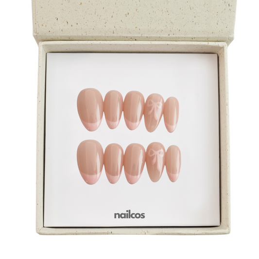Pink Bow Short Almond French Press-on Nails