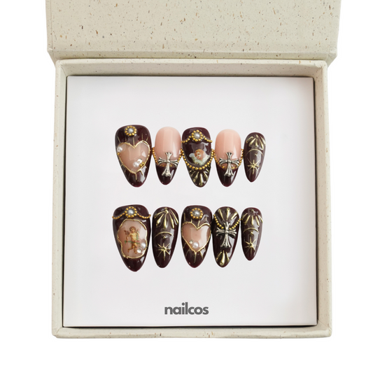 Baroque Seraph Medium Almond Chrome,Painted Press-on Nails