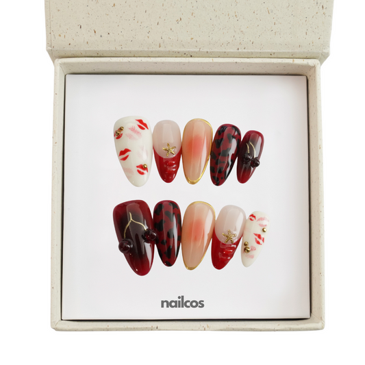 Kiss Me Wild Medium Almond 3D,Painted Press-on Nails