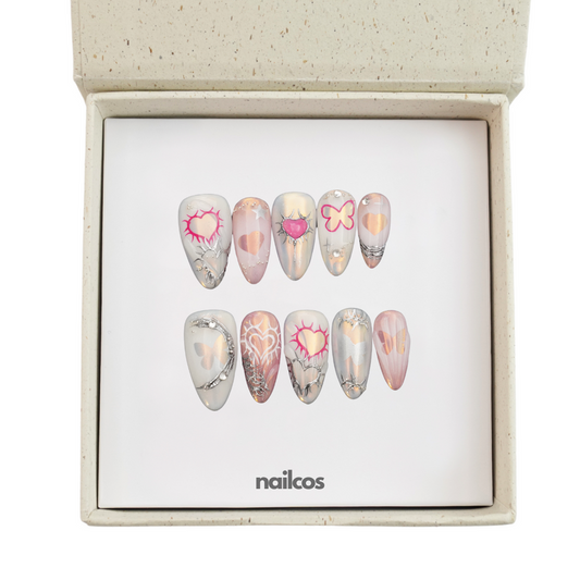 Silver Savage Medium Almond Chrome,Painted Press-on Nails
