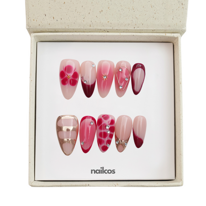 Berry Fall Midium Almond Floral,Painted Press-on Nails
