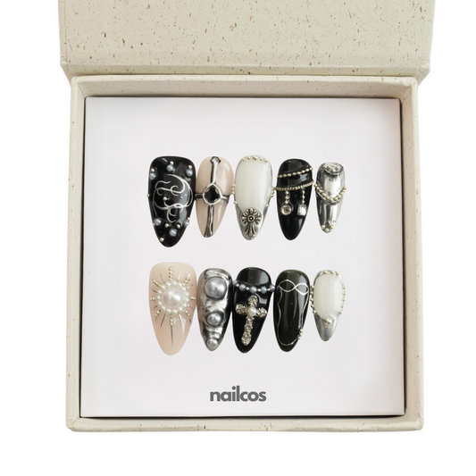 Crusade Chic Midium Almond Chrome,Gothic Press-on Nails