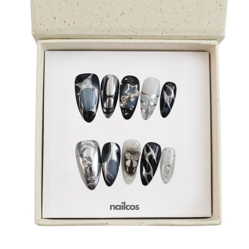 Starlit Silver Midium Almond Chrome,Aura