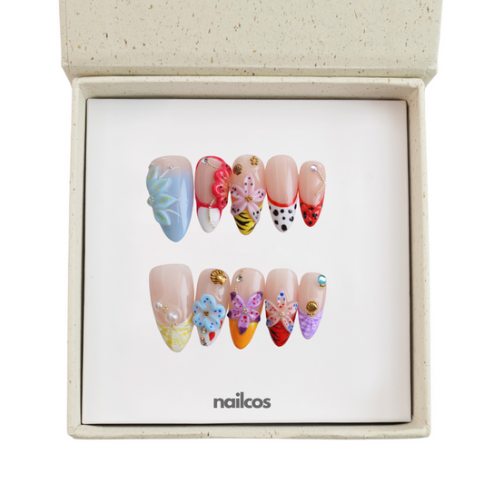 Blossom Symphony Midium Almond 3D Floral Press-on Nails