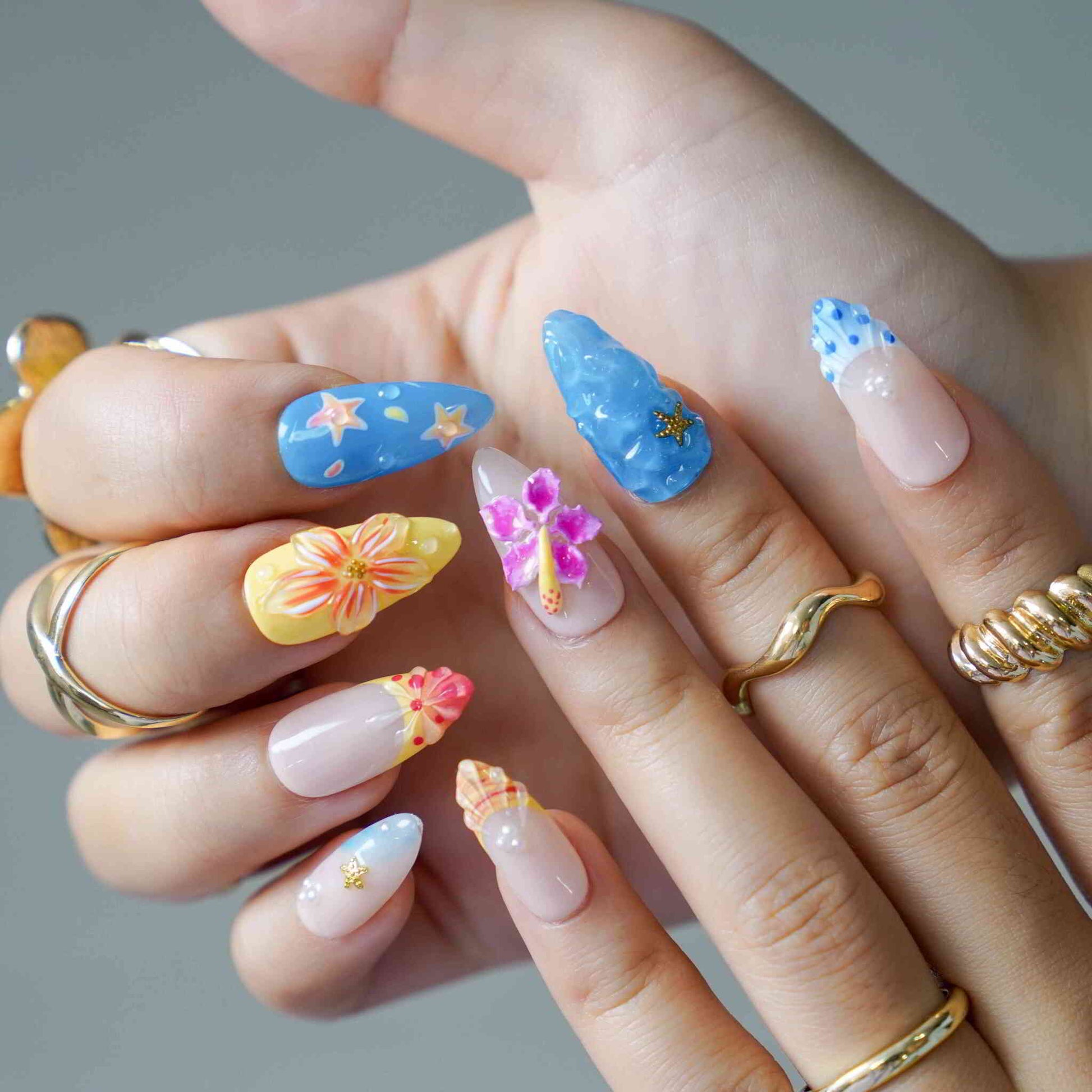 Summer Crush Midium Almond 3D Floral,Ocean,Summer